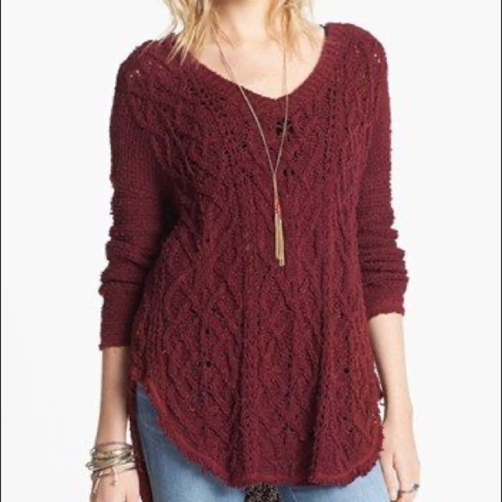Free People Cross My Heart Maroon Sweater